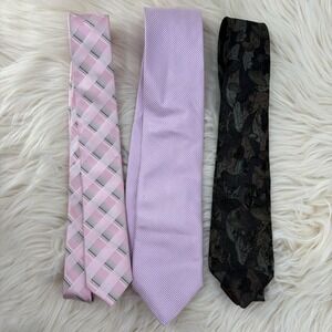 Lot Of 3 Silk Neck Ties Reg & Thin lilac/dark/pink Stripes Pal Zileri/Penguin